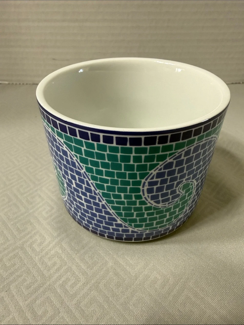 Vtg Dansk Mosaic Wave Ceramic Coffee Mug Cup Blue & Green Tile Pattern Portugal
